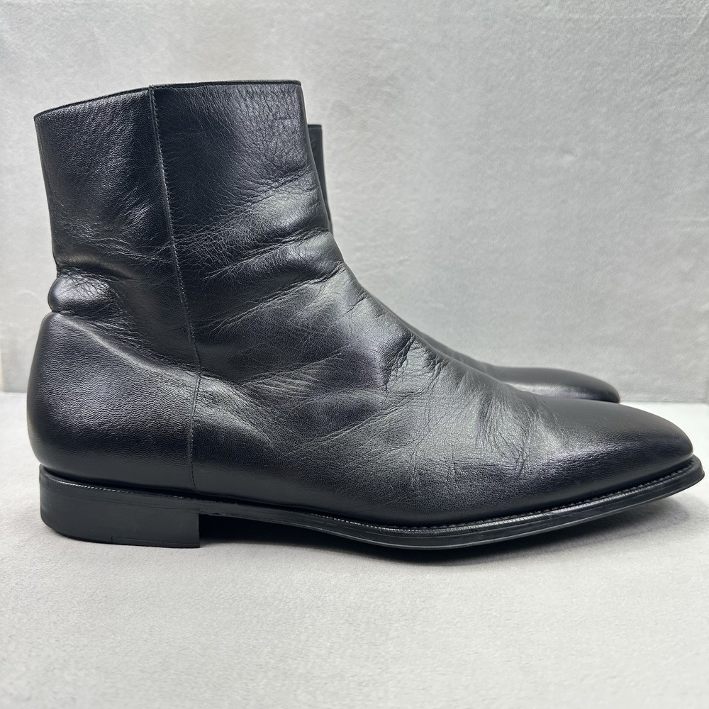 Mens Size 12 (D) Magnanni Chelsea Boots Black Leather Side Zip Handmade Spain